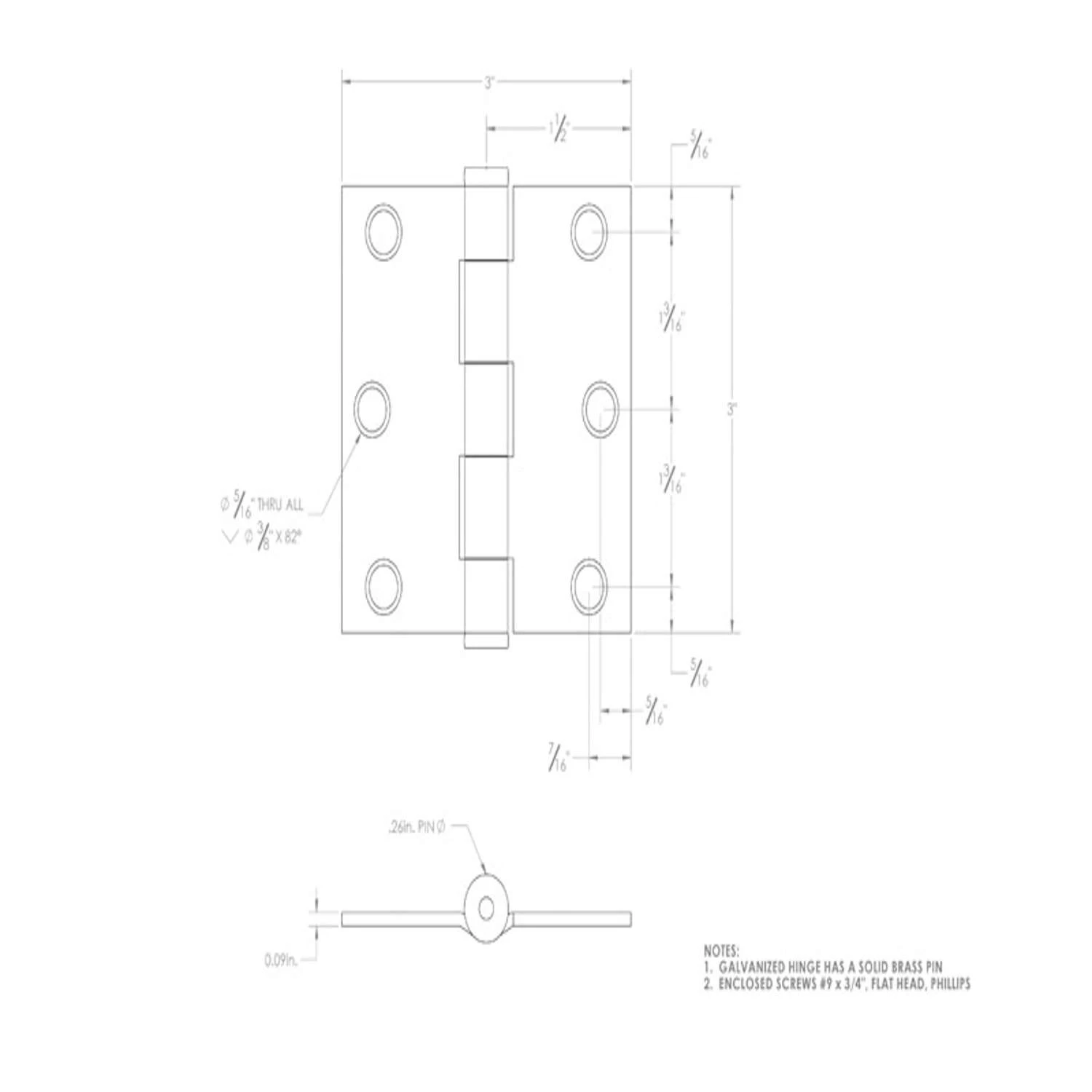 Ace 3 In. L Galvanized Broad Hinge 2 Pk 5 Ace 3 In. L Galvanized Broad Hinge 2 Pk - Image 3