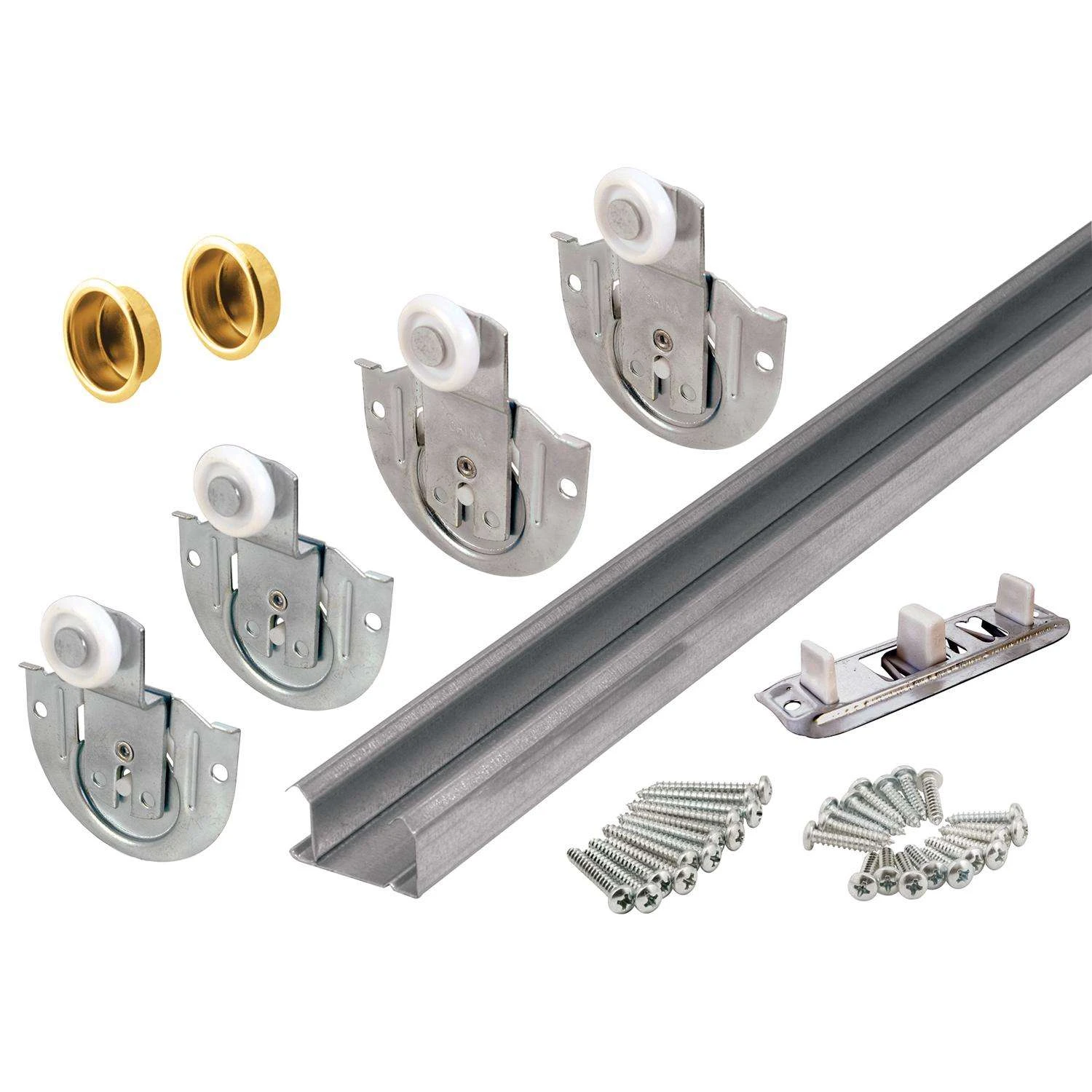 Prime-Line Galvanized Silver Plastic/Steel By-Pass Door Hardware Set 1 Pk 3 Prime-Line Galvanized Silver Plastic/Steel By-Pass Door Hardware Set 1 Pk