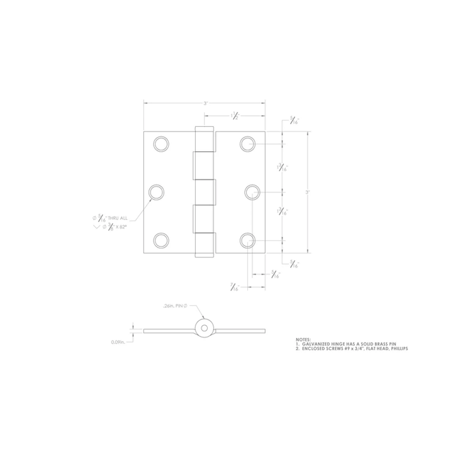 Ace 3 In. L Galvanized Broad Hinge 2 Pk 4 Ace 3 In. L Galvanized Broad Hinge 2 Pk - Image 2