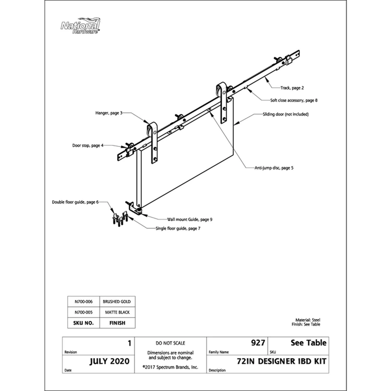 National Hardware Designer Brushed Gold Steel Barn Door Hanger Kit 1 Pc 7 National Hardware Designer Brushed Gold Steel Barn Door Hanger Kit 1 Pc - Image 5