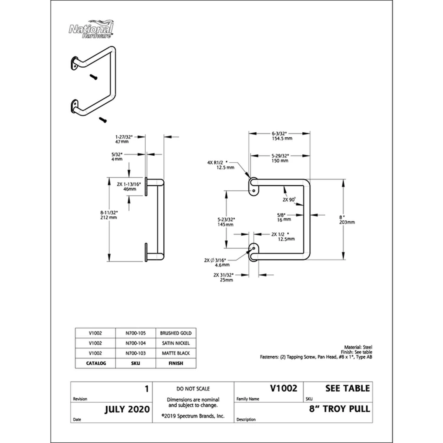 National Hardware Troy Satin Nickel Silver Steel Pull Handle 1 Pc 6 National Hardware Troy Satin Nickel Silver Steel Pull Handle 1 Pc - Image 4