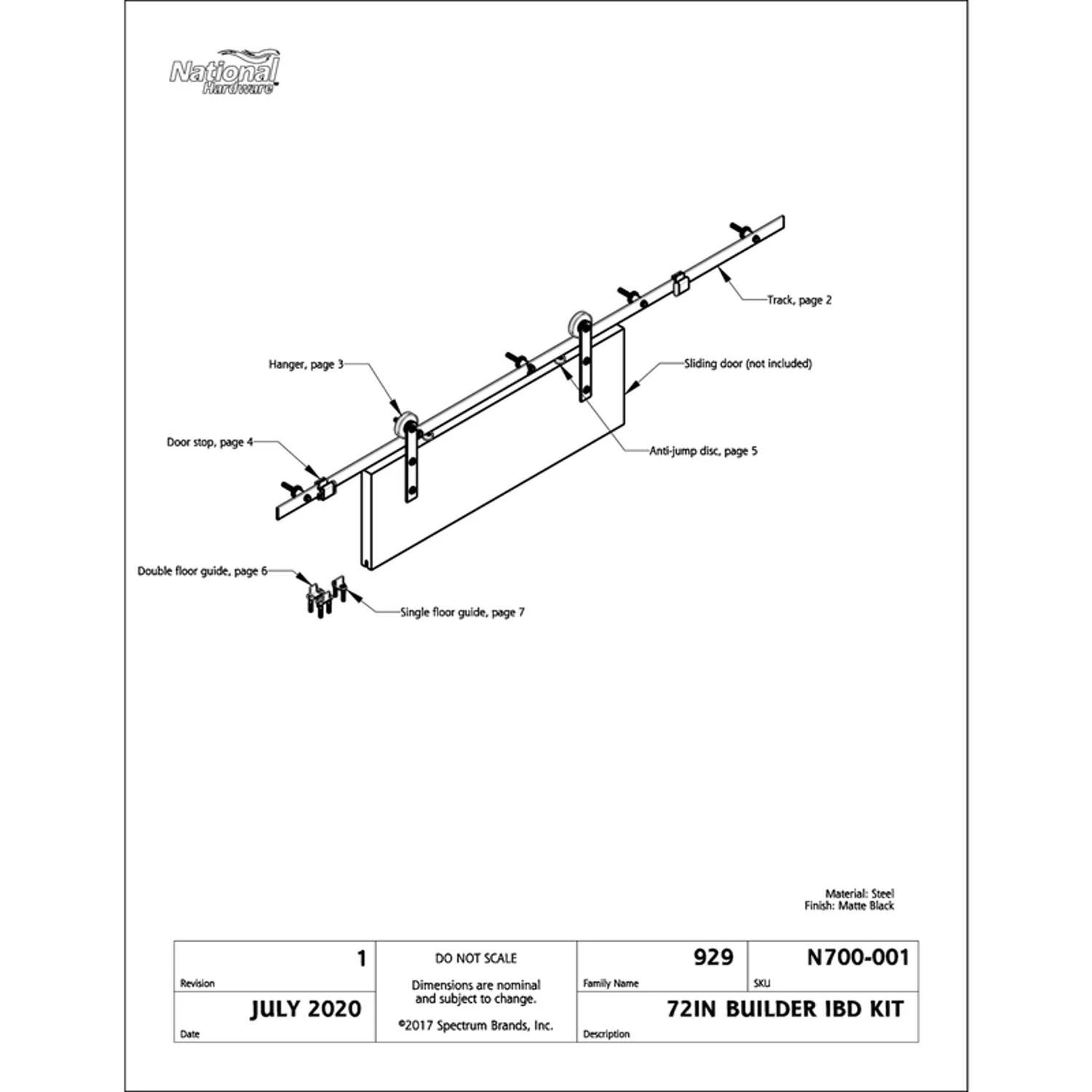 National Hardware Builder Matte Black Steel Barn Door Hanger Kit 1 Pc 6 National Hardware Builder Matte Black Steel Barn Door Hanger Kit 1 Pc - Image 4